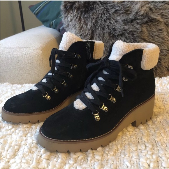 Blondo Womens DEVIN Waterproof Winter Ankle Boots Size 9 Black Suede Faux Fur - Picture 1 of 9